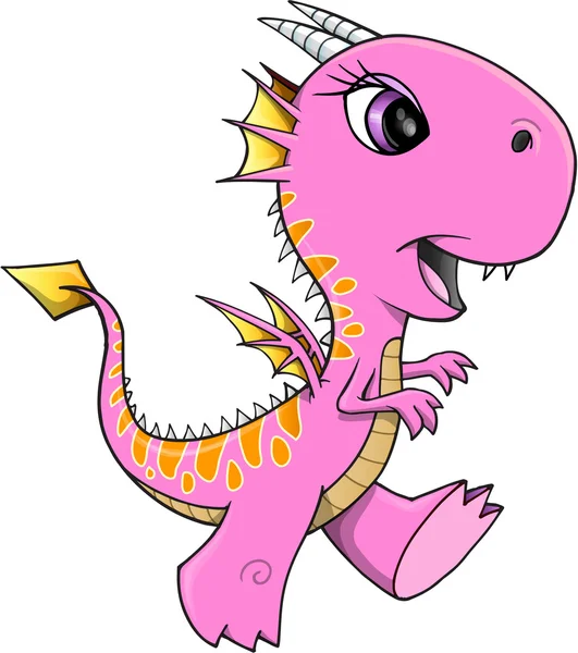 Pretty Pink Dragon Illustration Art — Stock Vector