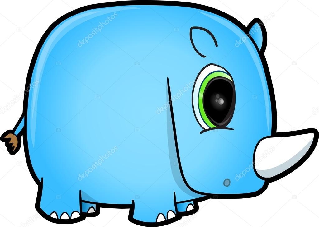 Cute Blue Safari Rhino Vector Illustration Art