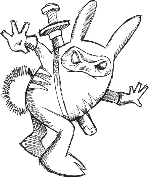 Ninja Rabbit Warrior Sketch Vector Art — стоковый вектор