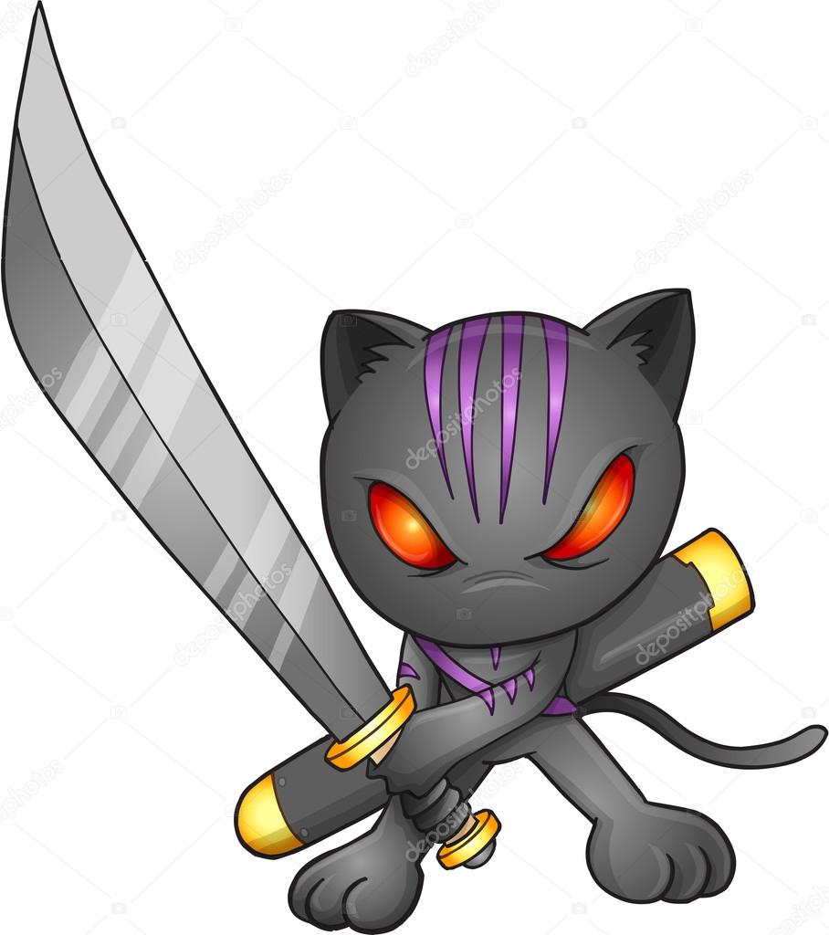 Ninja Cat Vector Illustration Art