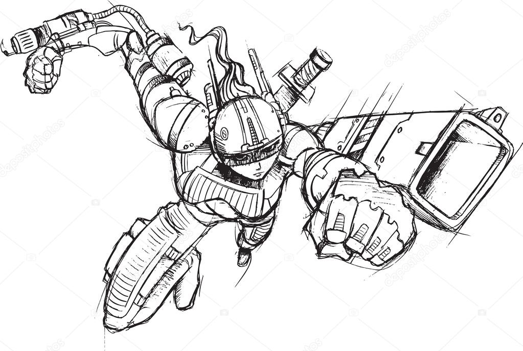 Warrior Soldier Sketch Vector Illustration Art