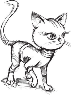 Kedi yavru kedi kroki Doodle vektör çizim sanat