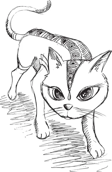 Cat Kitten skica Doodle vektorové ilustrace umění — Stockový vektor