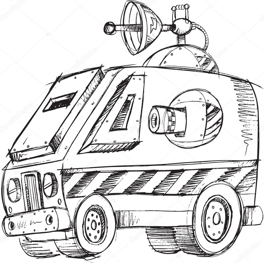 Armored Van Vehicle Sketch Vector Illustration Art