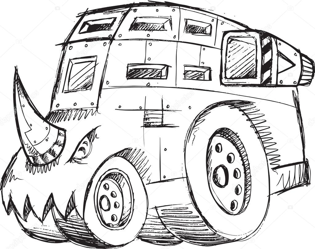 Armored Truck Vehicle Sketch Vector Illustration Art