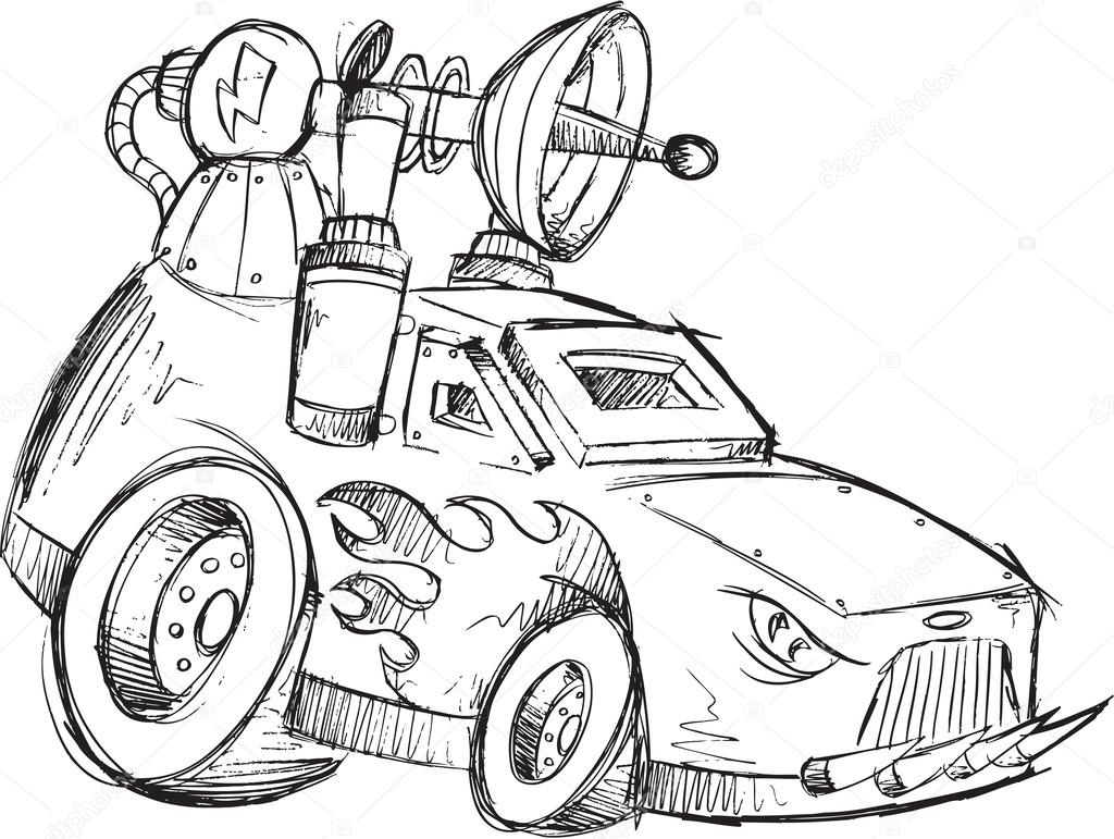 Armored Car Vehicle Sketch Vector Illustration Art