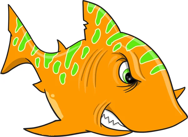 Angry Orange Shark Vector Illustration Art — Stock Vector