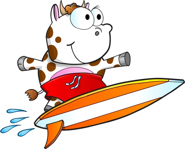 Tough Surfing Cow Vector Illustration Art — Stock Vector