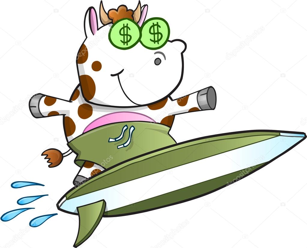 Surfing Cash Cow Vector Illustration Art