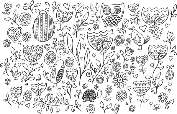 Flor pájaro Doodle — Archivo Imágenes Vectoriales