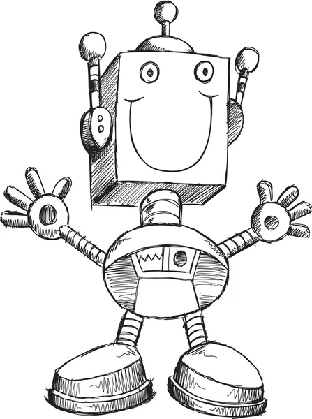 Doodle kroki Robot — Stok Vektör