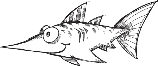 Doodle Skizze Schwertfisch Vektor Illustration Kunst — Stockvektor