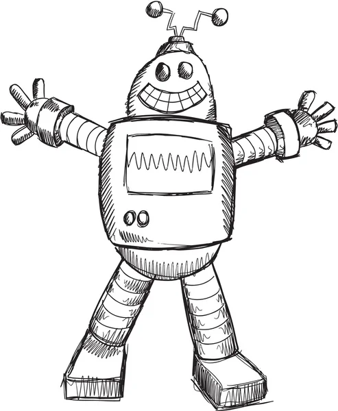 Doodle Sketch Robot vettoriale illustrazione Art — Vettoriale Stock