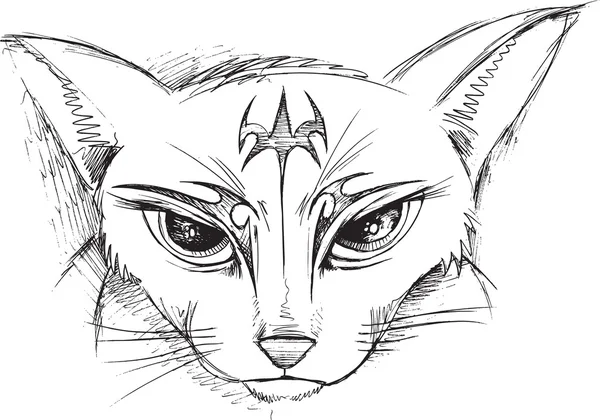 Seni Ilustrasi Wajah Sketch Cat Doodle - Stok Vektor