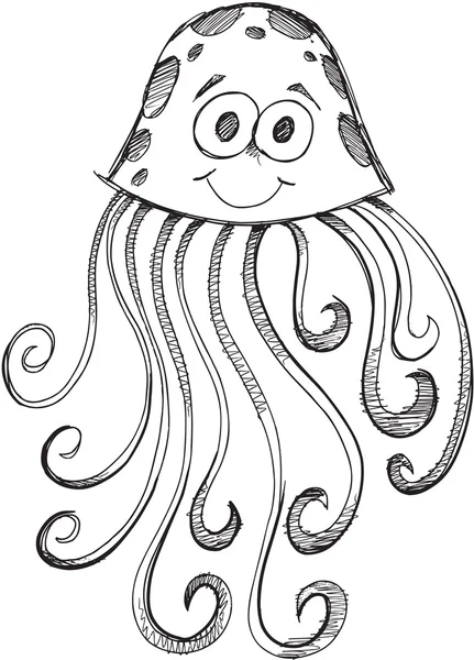 Doodle Sketch Jelly Fish Vector Ilustração Arte — Vetor de Stock