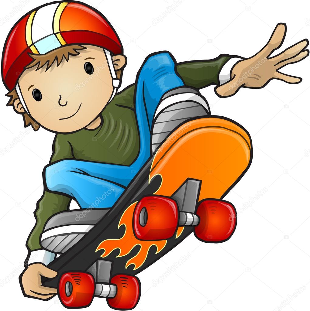 Happy Cartoon Skateboard Boy