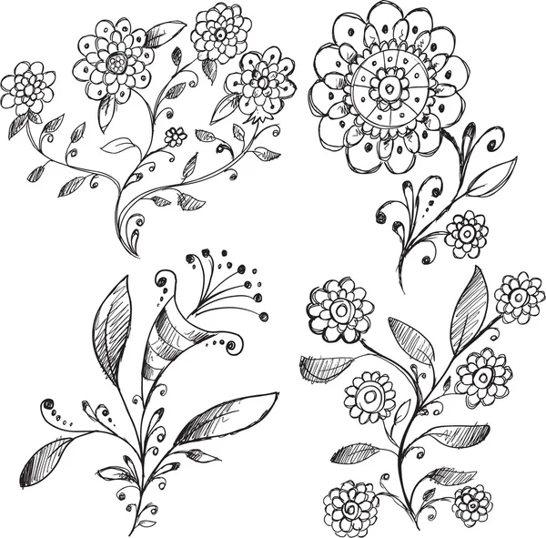 Doodle Flores sobre branco — Vetor de Stock