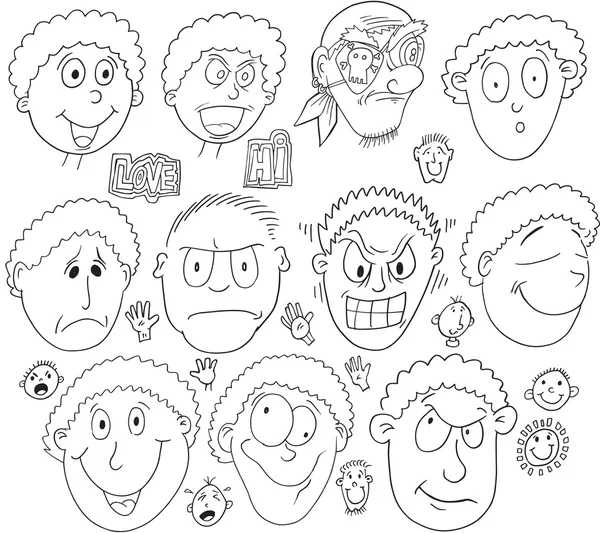 Jeu de Doodle Faces — Image vectorielle