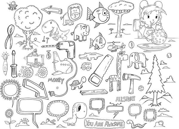 Conjunto desenhado Doodle — Vetor de Stock