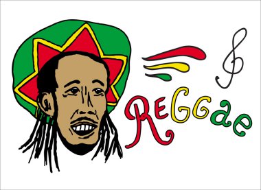 Portrait of rastaman in rasta hat. Jamaica theme. Reggae concept design. Hand drawn art. Banner, card, t-shirt, bag, print, poster. Colorful hand drawn vector illustration clipart