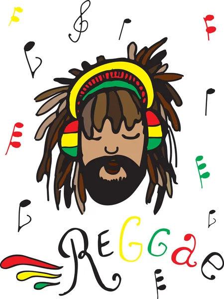 Reggae, rastaman en auriculares — Vector de stock