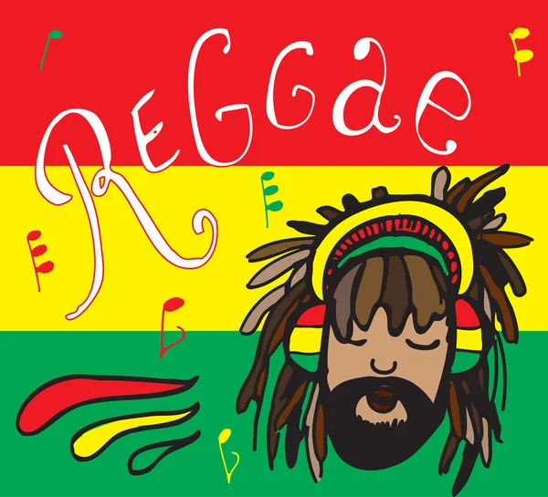 Reggae, rastaman en auriculares — Vector de stock