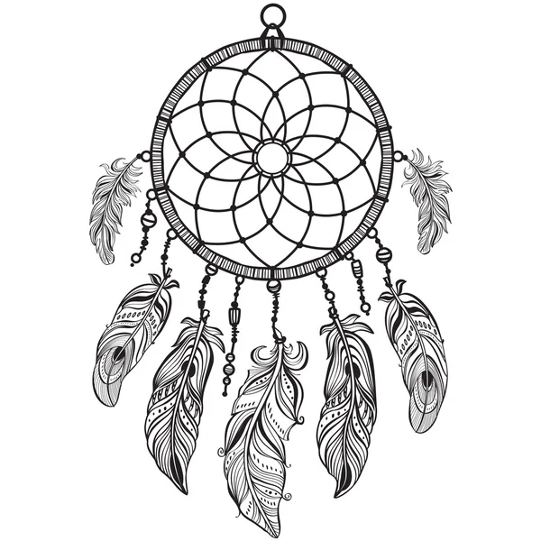 Indian talisman dreamcatcher com penas —  Vetores de Stock