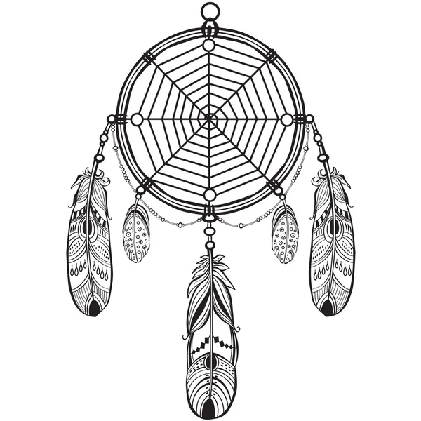 Talisman dreamcatcher s peřím — Stockový vektor