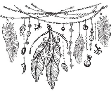 Background with feathers in Boho style  clipart