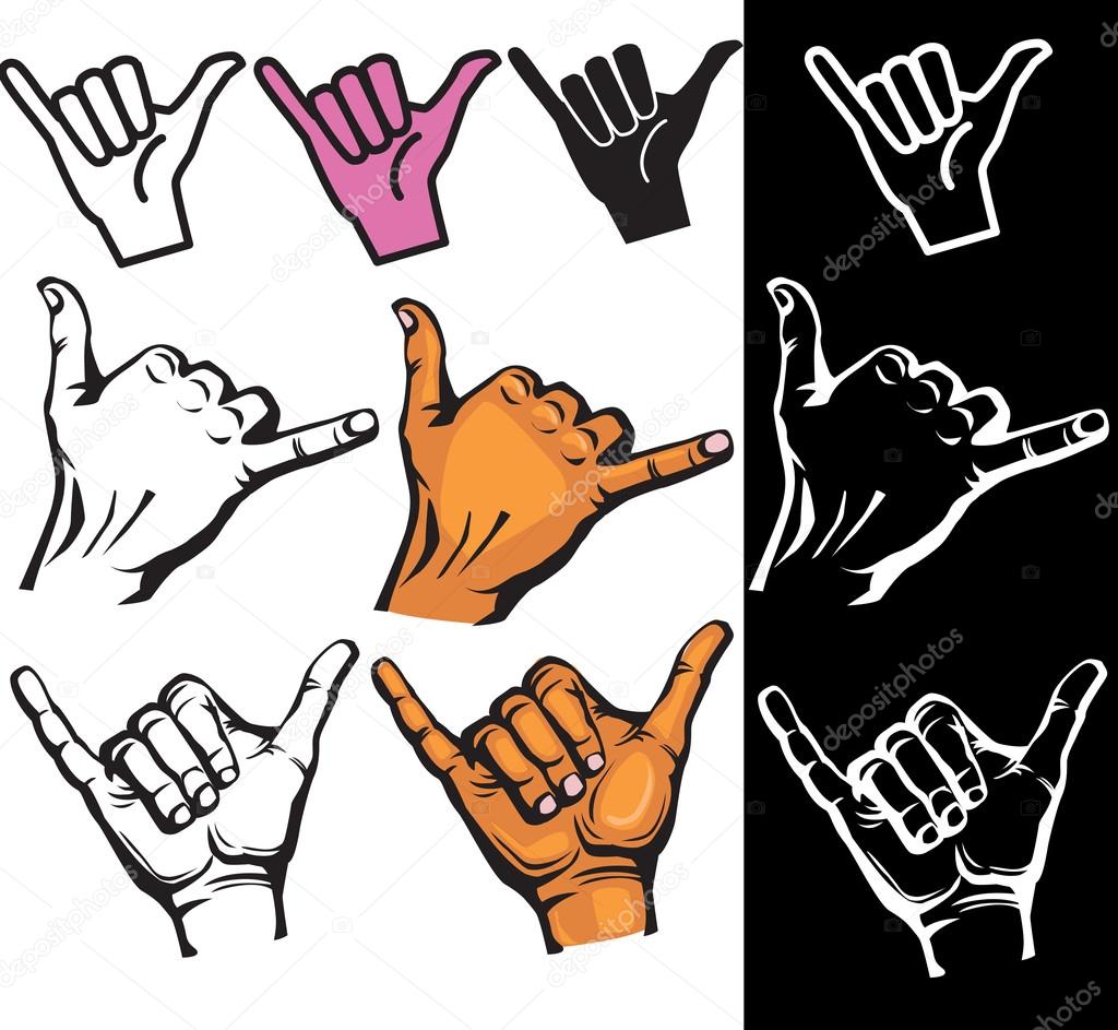 Set of Shaka hand sign