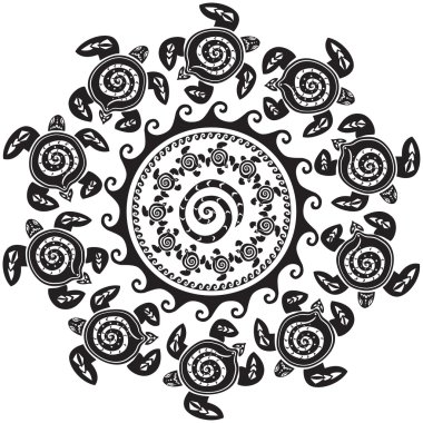 Yuvarlak model ile dekore edilmiş kaplumbağalar