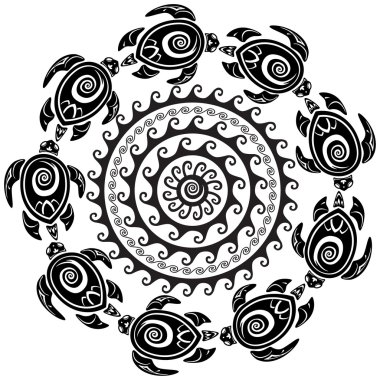 Yuvarlak model ile dekore edilmiş kaplumbağalar