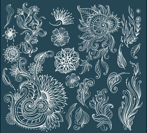 Conjunto Elementos Florales Decorativos Para Diseño Blanco Negro — Archivo Imágenes Vectoriales