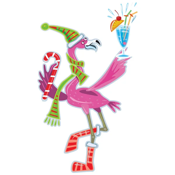 Cute Flamingo Koktajl Boże Narodzenie Szczęśliwego Nowego Roku Naklejki — Wektor stockowy