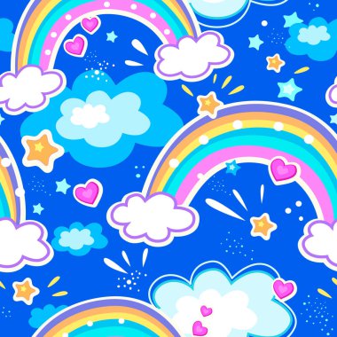 Renkli gökkuşağı ve bulutlu kusursuz desen
