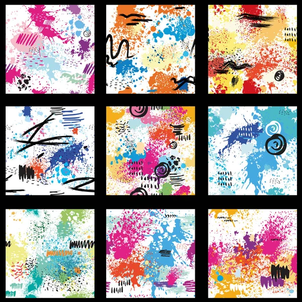 Set Seamless Pattern Color Abstract Paint Splashes — Stock Vector