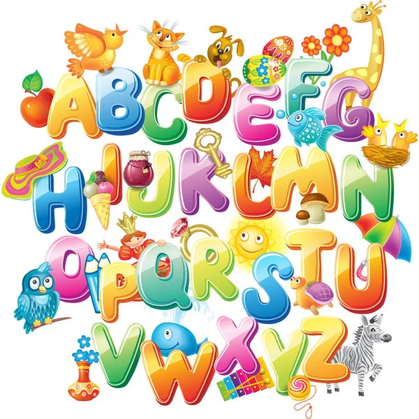 Alphabet für Kinder mit Bildern — Stockvektor