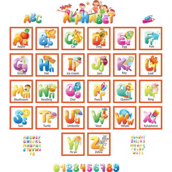 Alphabet avec photos pour enfants — Image vectorielle