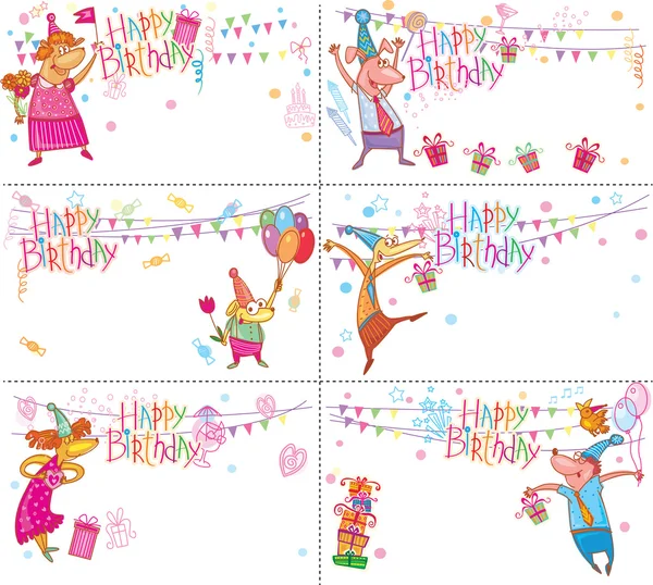 Conjunto de cartões de Feliz Aniversário — Vetor de Stock