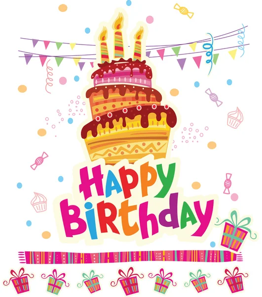 Születésnapi üdvözlőkártya, sütemény — Stock Vector