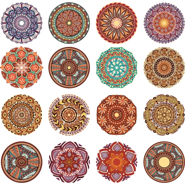 Colección de patrones de ornamento redondo — Vector de stock