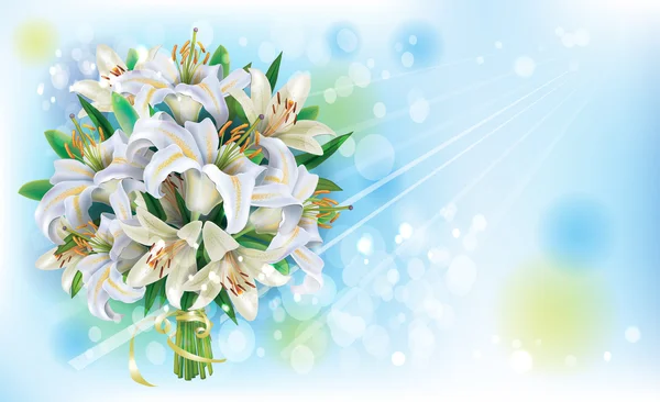 Biglietto con Bouquet di gigli bianchi — Vettoriale Stock