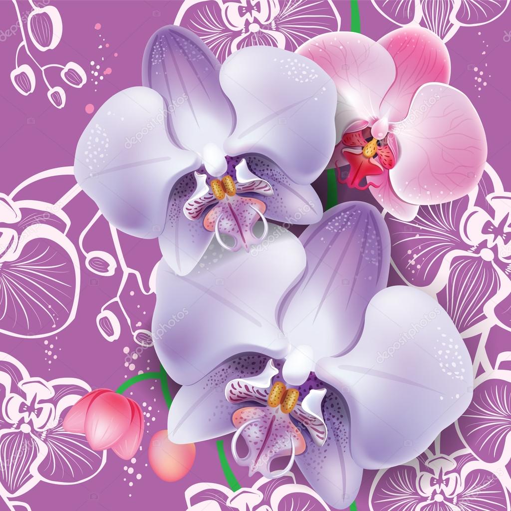 Seamless floral pattern with pink orchid 