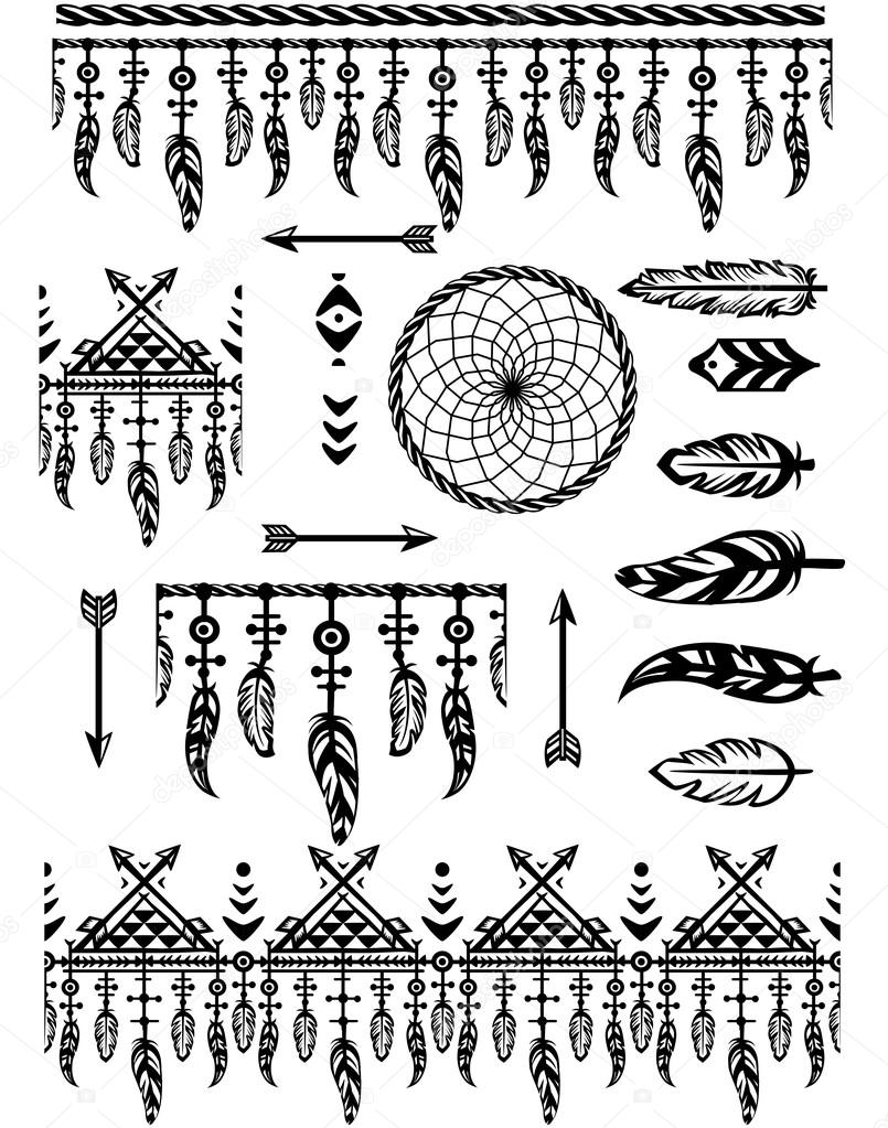 Set pattern brushes and borders with feathers