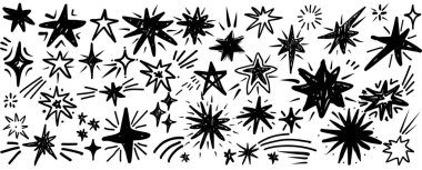 El yazması çizilmiş yıldızlar kalem çizgisi deseni ile çizilmiş, ham el yapımı karakter ve tasarımlara güçlü görsel vurgu eklenmiştir