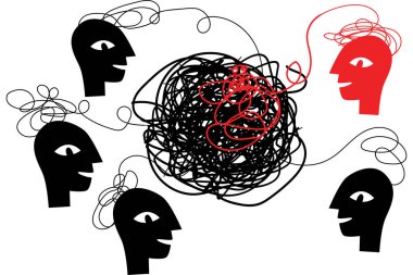 Karalama el karmaşık çizgilerle duygusal çatışma konsepti çizdi. Karmaşık karalama ağı insanlar arasındaki duygusal gerilimi, stresi ve rahatsız bağlantıyı vurguluyor, yoğun iç çatışma ve zihinsel aşırı yüklenme gösteriyor.