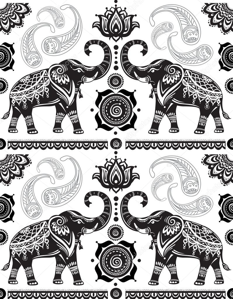 Seamless pattern with decorated elephants 