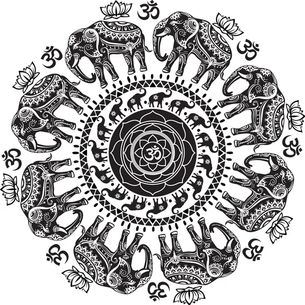 Круглий візерунок з прикрашеними слонами — стоковий вектор