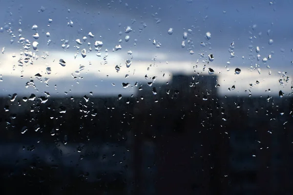 Abstractos Gotas Agua Textura Ventana Empañada Por Noche Casa Slihouette —  Fotos de Stock