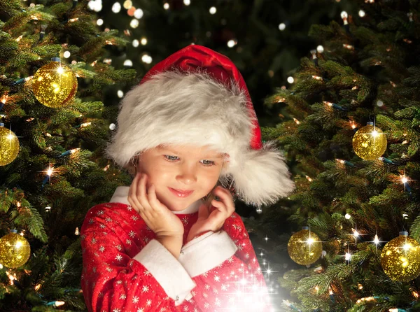 Little Christmas girl waiting for miracle — Stock Photo, Image